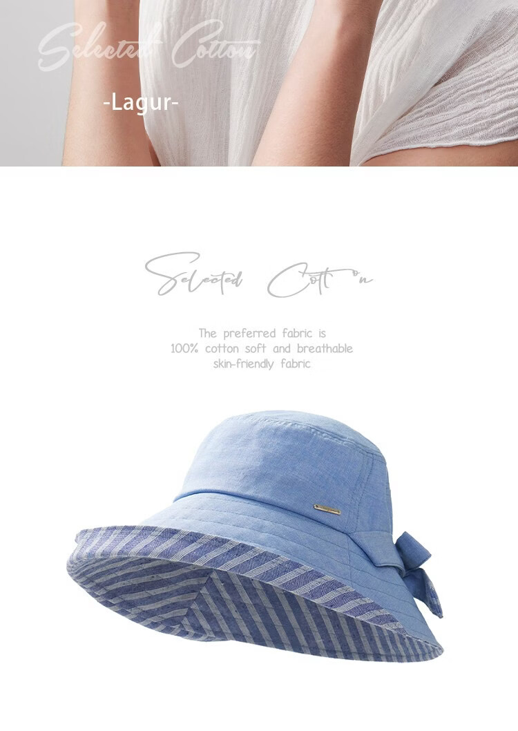 Lagur 100% Cotton Japanese-Style Wide Brim Fisherman Sun Hat UV Protection Summer Women's Sky Blue 19