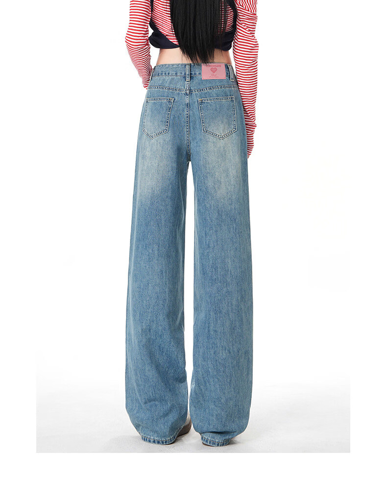 :CHOCOOLATE Women's Vintage American Style Rhinestone Washed Straight Leg Wide Leg Jeans Summer New Retro Blue XS 9