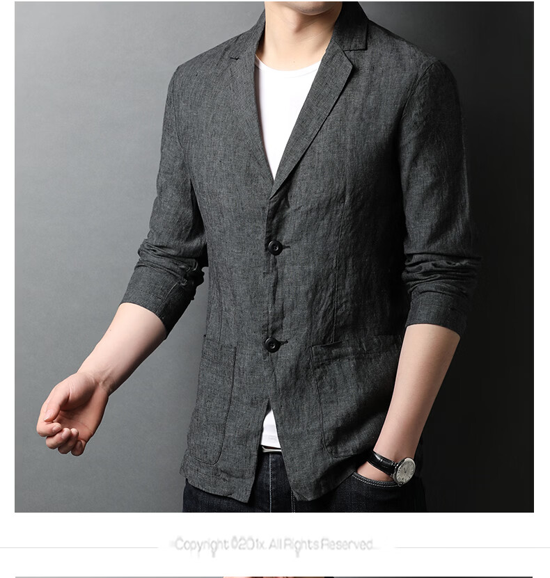 ROMON 100% Pure Linen Men's Blazer Spring Autumn Casual Solid Color Single-Breasted Slim Fit Korean Style Lightweight Jacket 13