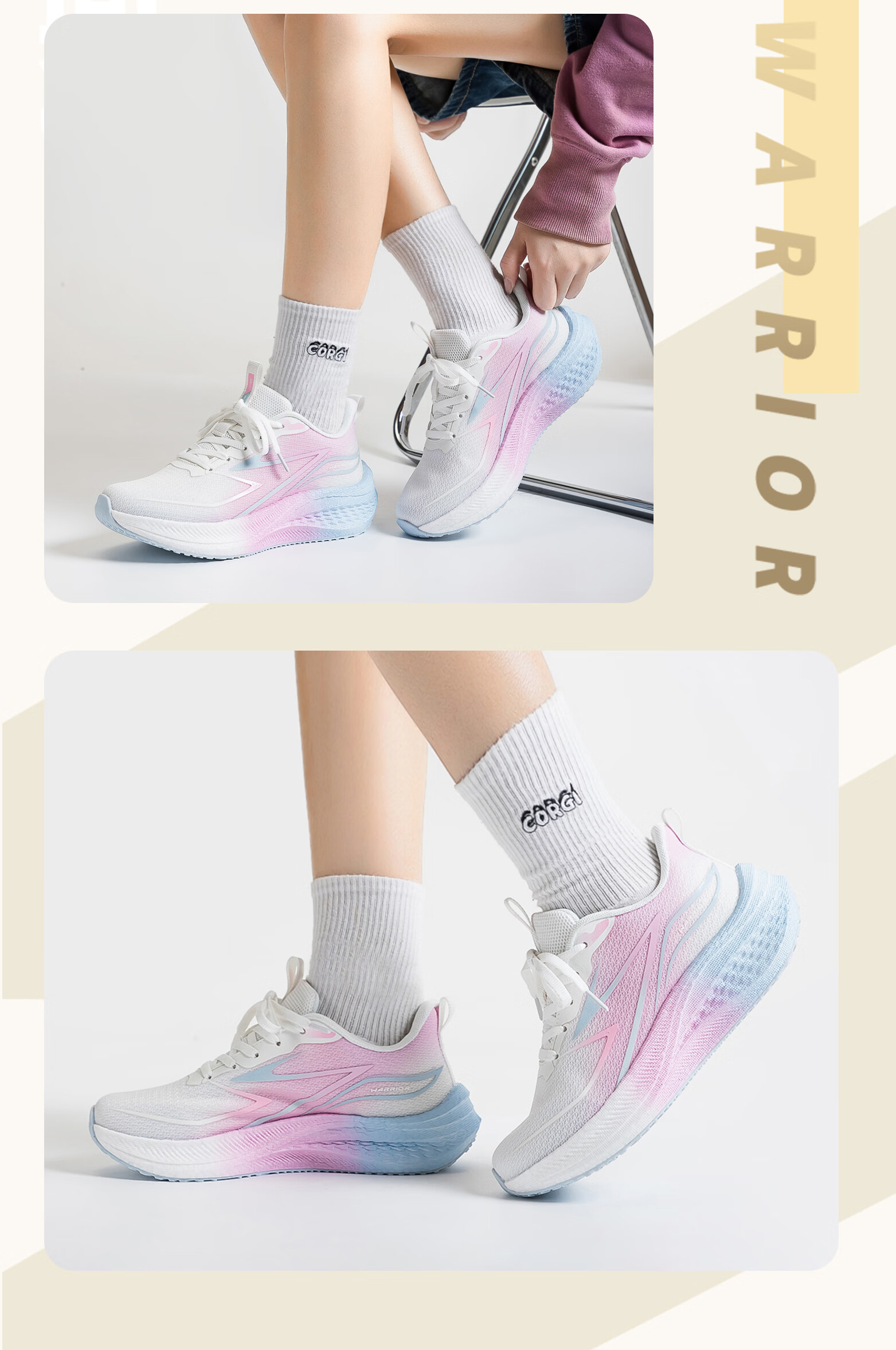 Warrior Women's Running Shoes Lightweight Breathable Mesh Soft Sole Rebound Shock Absorption Casual Sports Shoes Pink White Blue Size 38 6