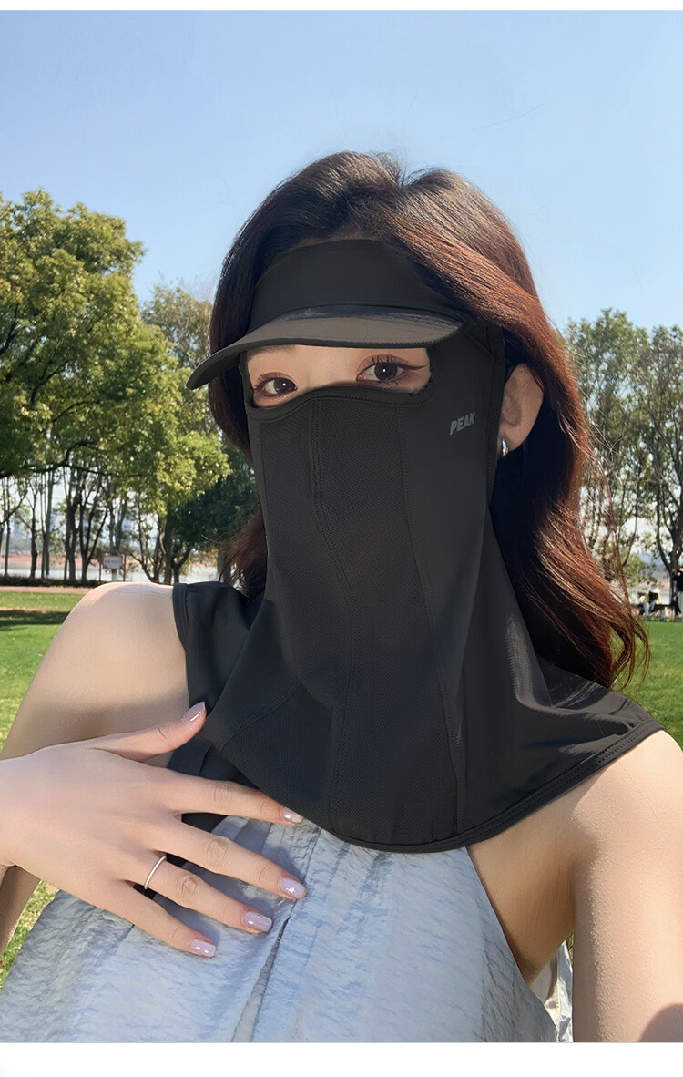 Peak Sun Protection Face Mask with Ear Loops, Breathable Mesh Ice Silk Wide Brim Full Face Bikini Outdoor UV Protection Eye, Shoulder, and Neck Guard 17