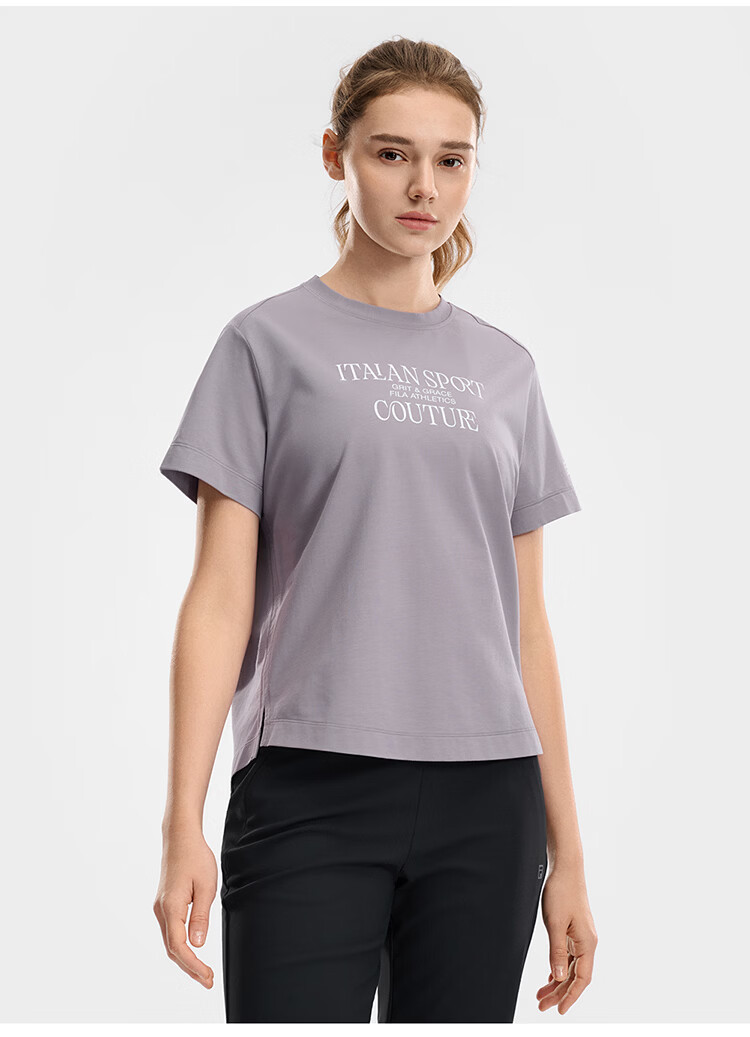 FILA Women's Knitted Short Sleeve T-Shirt 2026 Summer Fitness Sports Colorblock Letter Loose Tee (Sun Qiantong Edition) 5