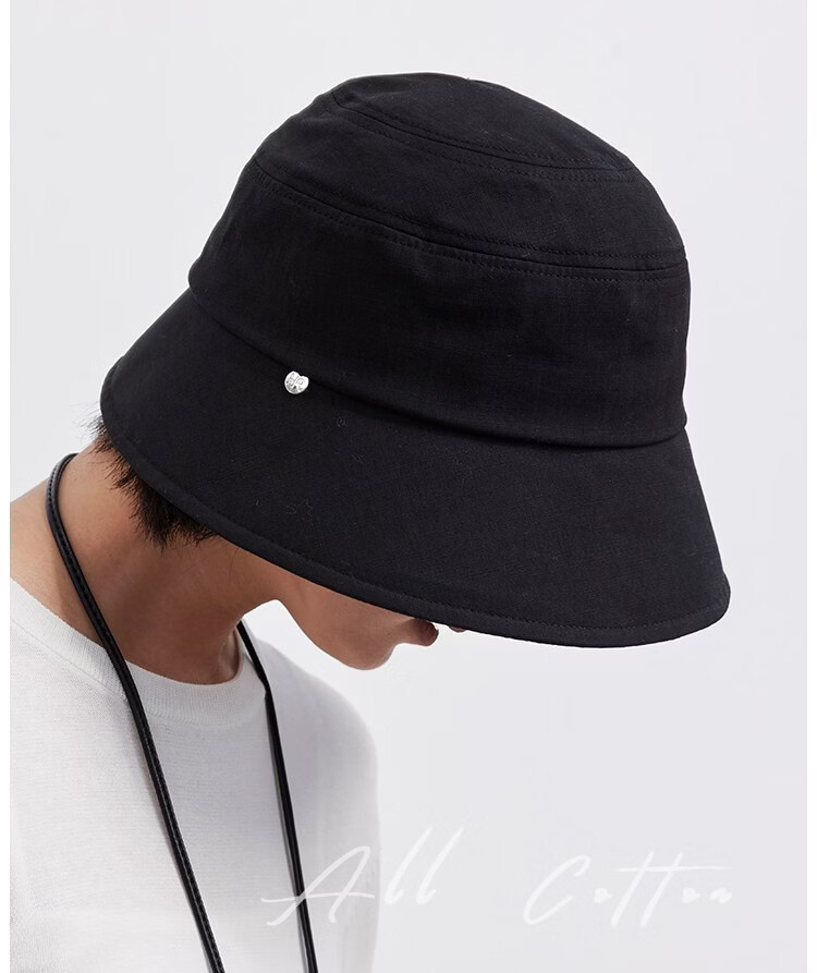 Lagur Classic Style 100% Cotton Fisherman Sun Hat Wide Brim Summer Sunshade Hat Large Head Circumference Classic Black 16