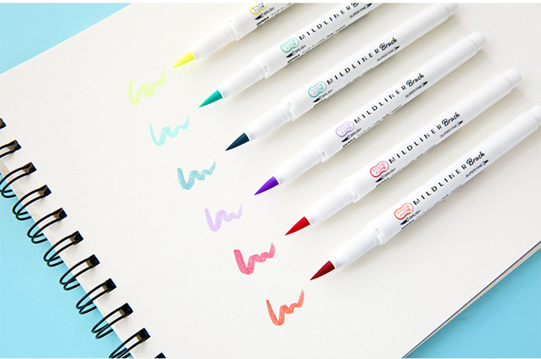 日本zebra/斑马双头荧光笔brush软头毛笔手账笔英文花体字淡色水彩笔