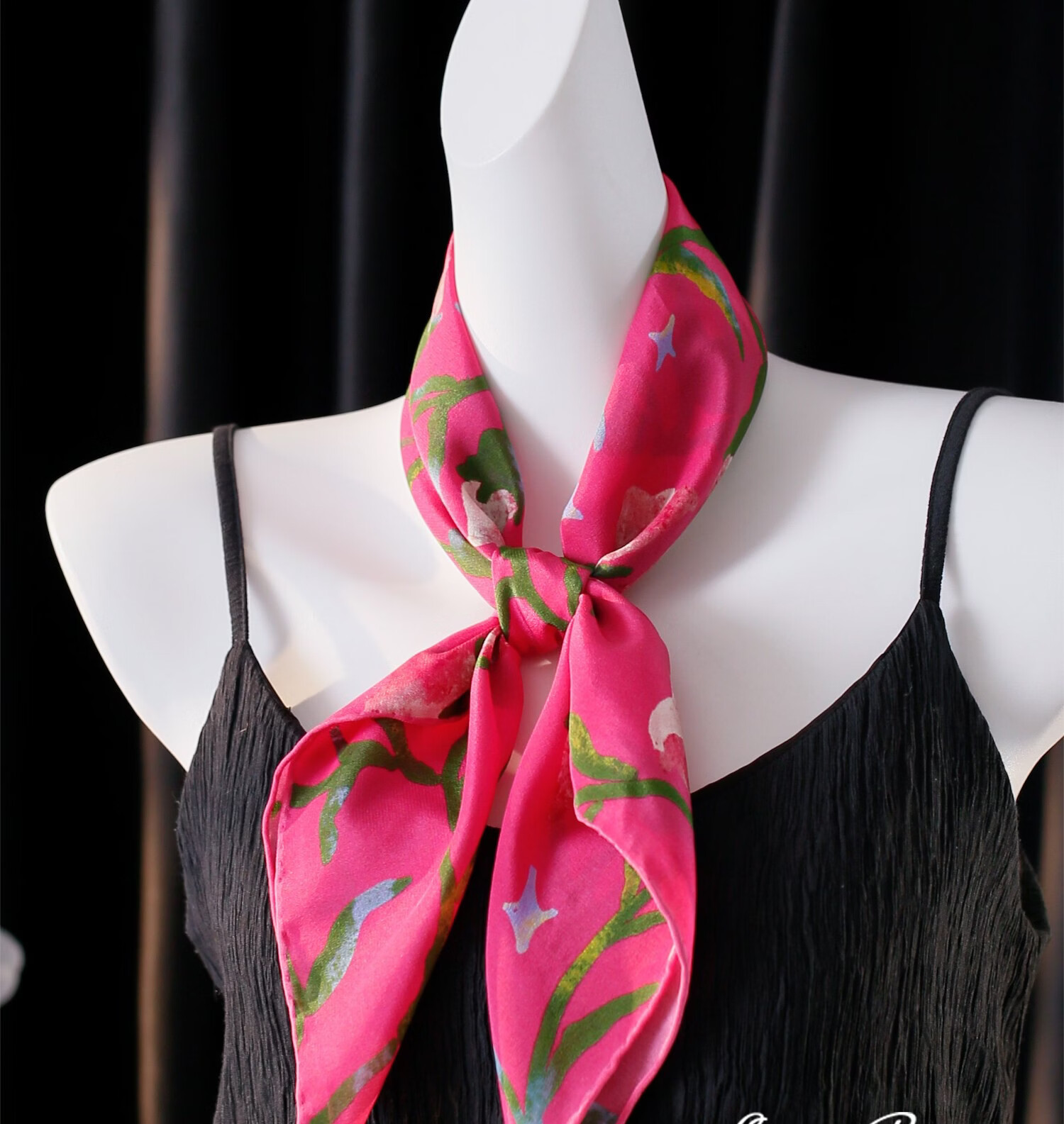 Lagur "Rose Red Morning Glory" Original Handmade Fine Rolled Mulberry Silk Scarf Midnight Blue (Pink Gift Box) 20