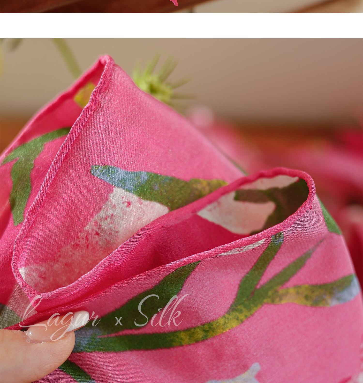 Lagur "Rose Red Morning Glory" Original Handmade Fine Rolled Mulberry Silk Scarf Midnight Blue (Pink Gift Box) 33
