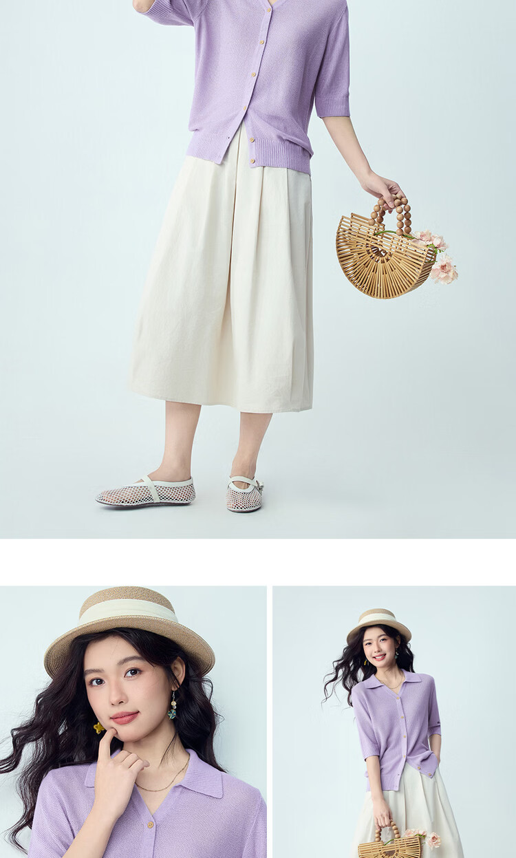 Giordano Seagull Collar Knitwear Women 2026 Summer New Light Spring Color V-Neck Short Sleeve Cardigan 13356236 14
