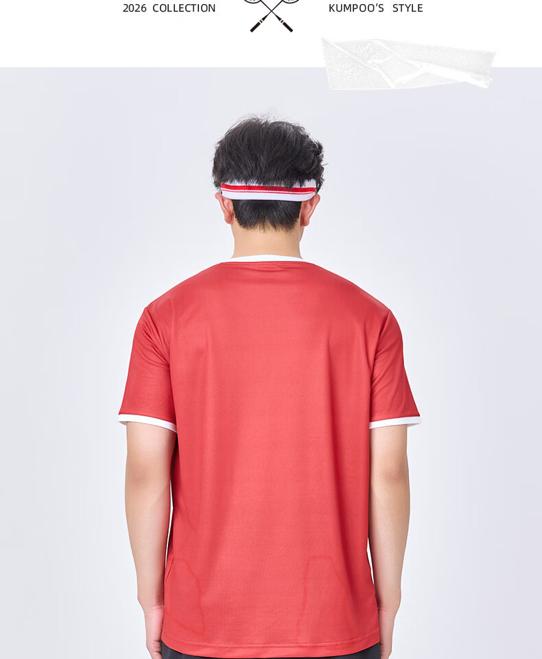 KUMPOO 26th Anniversary New Men's Badminton Shirt Short Sleeve Fashion Loose Breathable K261M-1154 Dark Blue M 9