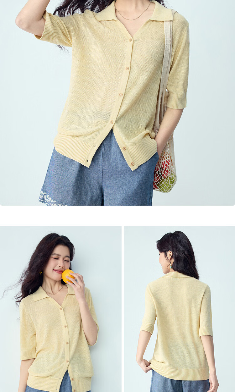 Giordano Seagull Collar Knitwear Women 2026 Summer New Light Spring Color V-Neck Short Sleeve Cardigan 13356236 10