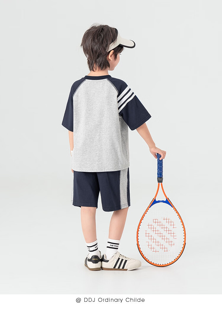 Duoduo Kids Pure Cotton Cooling College Style Set Boys 2026 Summer Raglan Short Sleeve Shorts Two-Piece Sportswear 19