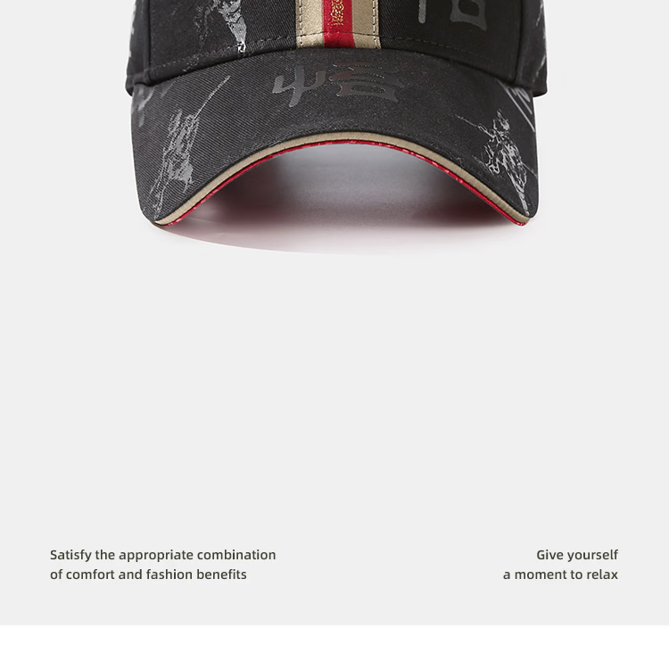 CACUSS Men's Spring Summer New Pure Cotton Hard Top National Style Printed Baseball Cap Light Khaki 8