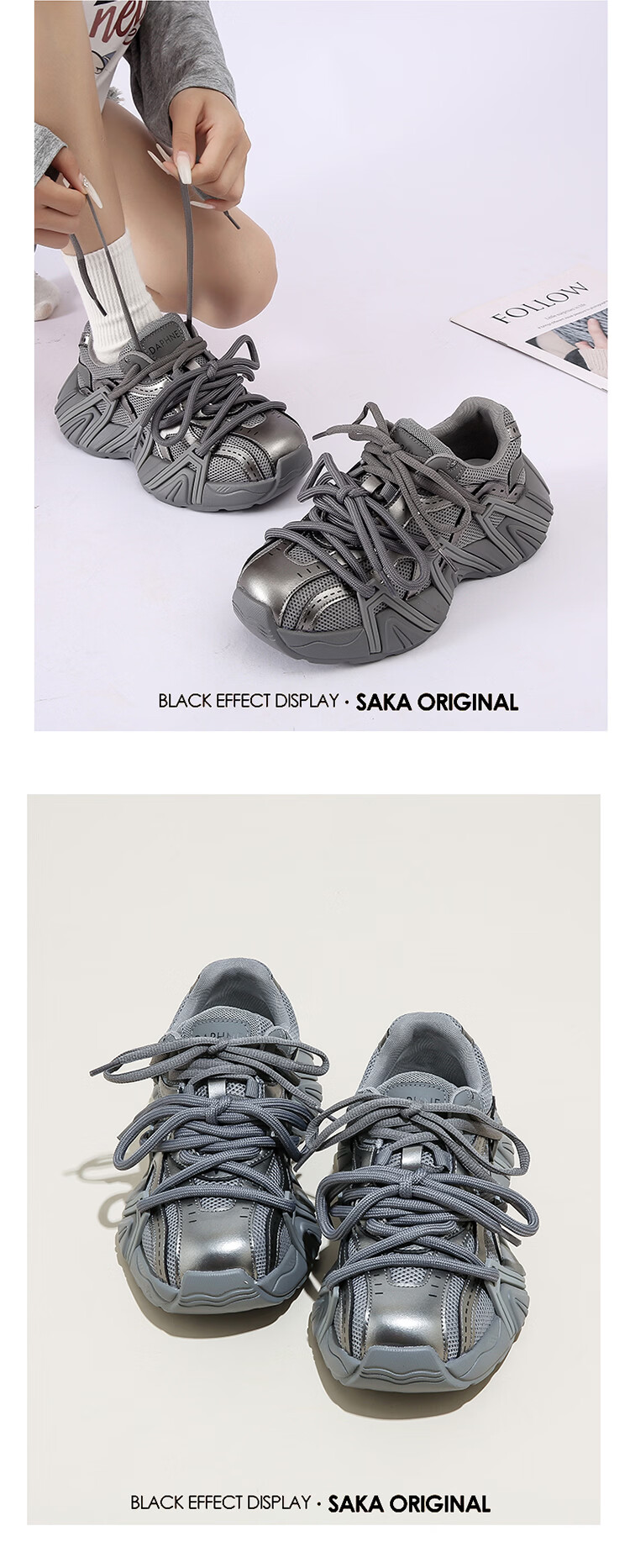 Daphne Platform Thick-Soled Dad Sneakers for Women 2026 New Popular Versatile Retro Sports Shoes Gray Size 38 9