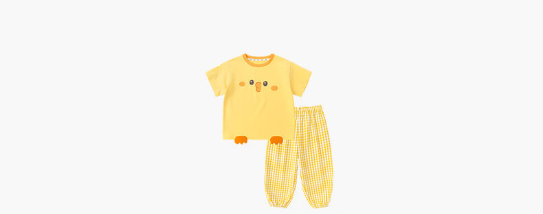 Dudu Kids Summer Set Loose Boys Short Sleeve T-Shirt Girls Casual Pants Baby Two-Piece Set Yellow-Green 120 5