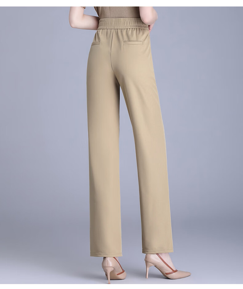 Hengyuanxiang Middle-aged Mom Elastic Waist Long Pants Thin Straight Casual Trousers for Spring and Autumn 14
