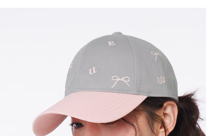 CACUSS Women's Spring Summer Baseball Cap with Bow Embroidery, Colorblock Cotton Visor Hat, Pink and Coffee 19