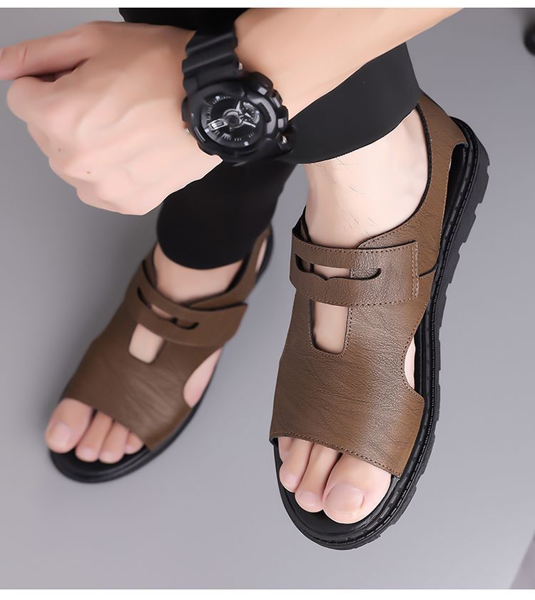 Jingzhenlianggong Men's Summer Sandals Dual-Use Slippers Non-Slip Soft Sole Beach Shoes Dark Brown [Lace-Up] Size 41 16