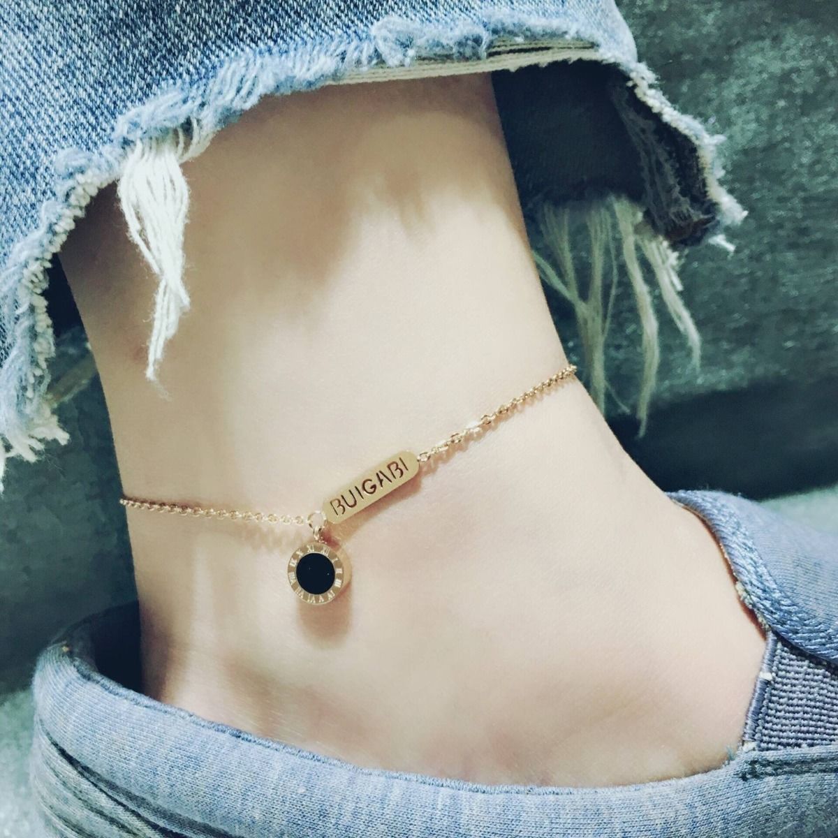 钛钢脚链女不掉色玫瑰金足链韩版简约森系个性潮闺蜜罗马脚踝脖链罗马