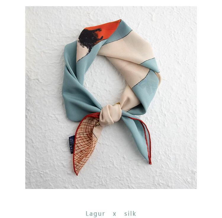 Lagur Swan Fairy Tale Silk Scarf Mulberry Silk Headband Summer Women's Square Scarf Fairy Tale Town (Pink Gift Box) 10