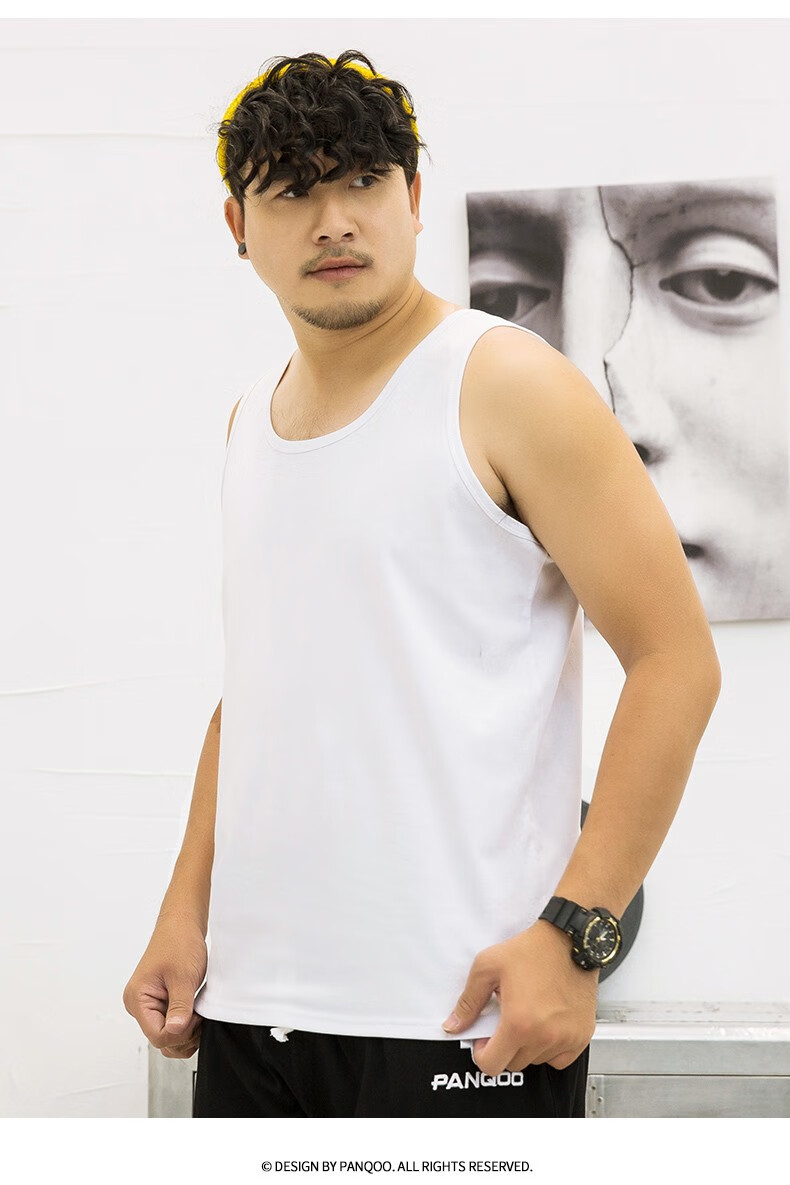 背心男坎肩夏季新款跨栏健身胖子t恤加肥加大青年肥仔透气汗衫白色4xl