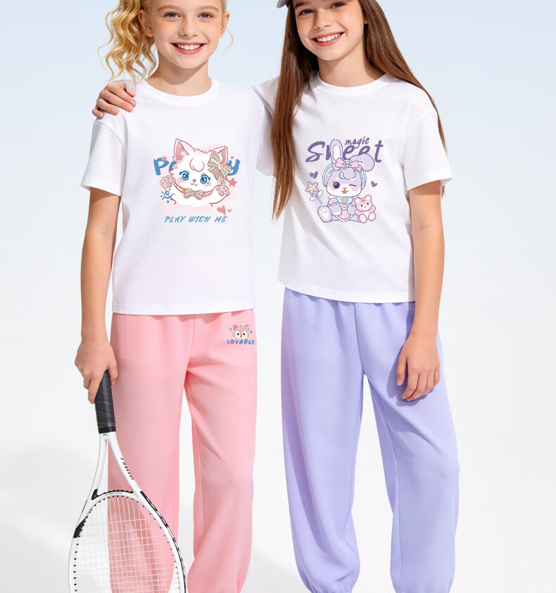Baleno Girls Summer Set Stylish Sporty Short Sleeve T-Shirt Lightweight Children's Summer Mosquito-Repellent Pants Two-Piece Set 2