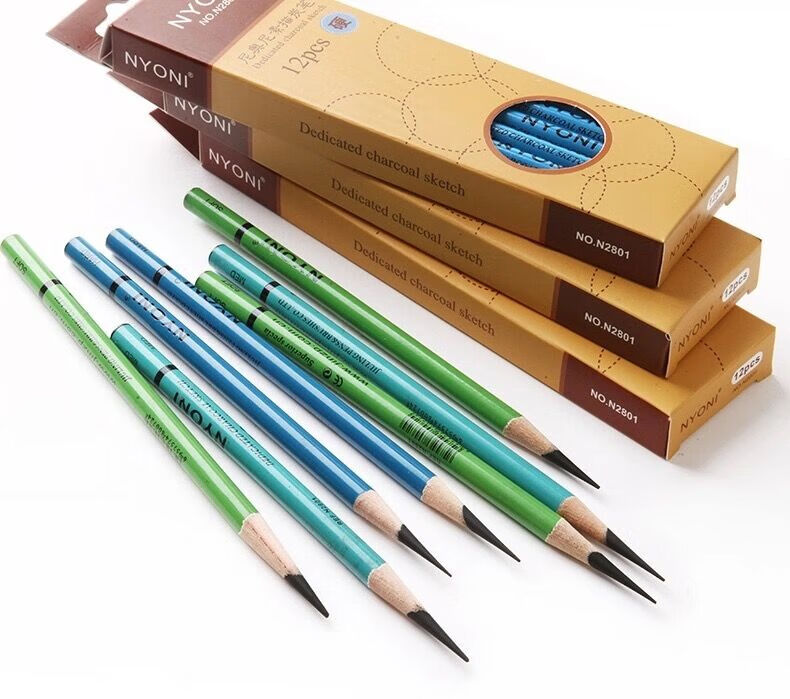 静御轩 nyoni尼奥尼炭笔正品套装素描碳笔美术生专用软碳特软性绿杆