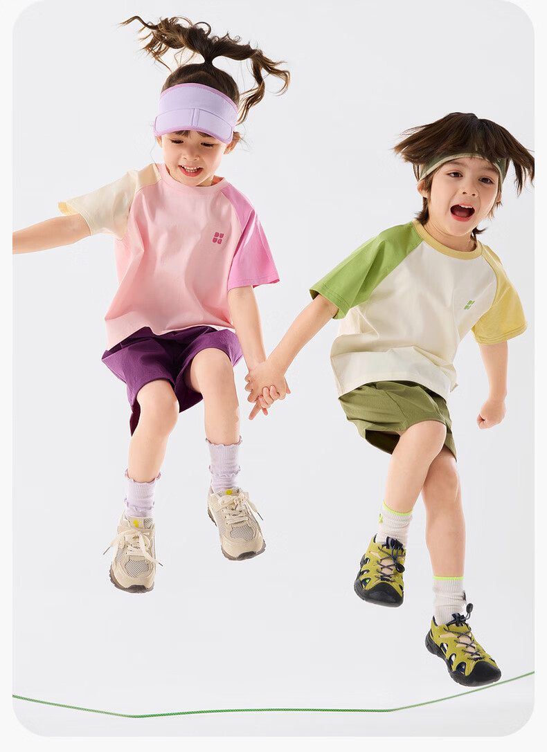 Dudu Kids Colorblock Summer Set Boys Two-Piece Sportswear Girls Short Sleeve T-Shirt and Shorts Cream White 110 11