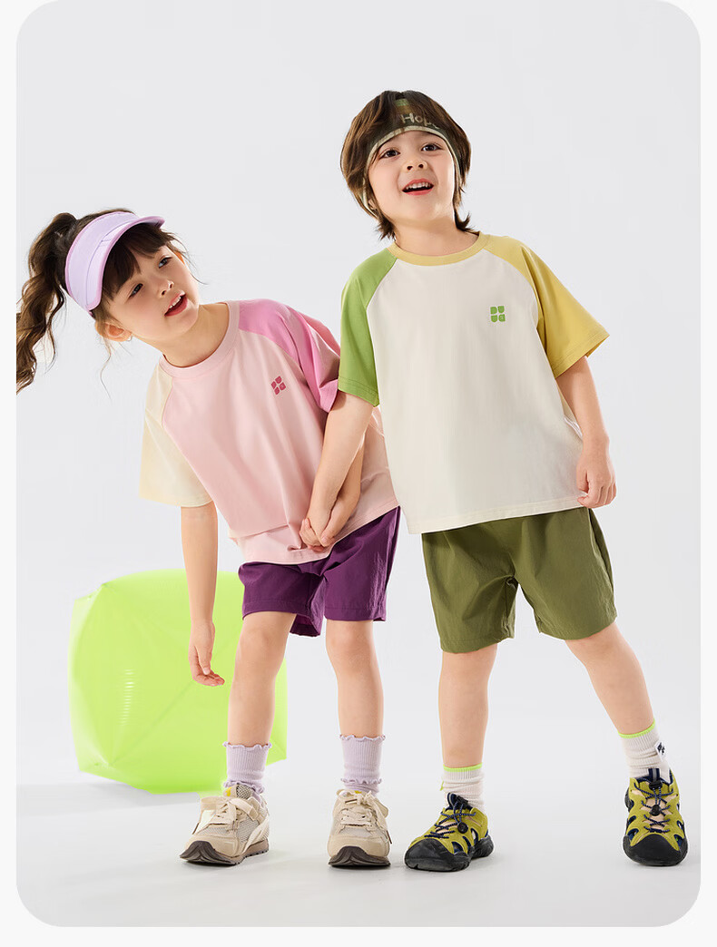 Dudu Kids Colorblock Summer Set Boys Two-Piece Sportswear Girls Short Sleeve T-Shirt and Shorts Cream White 110 15