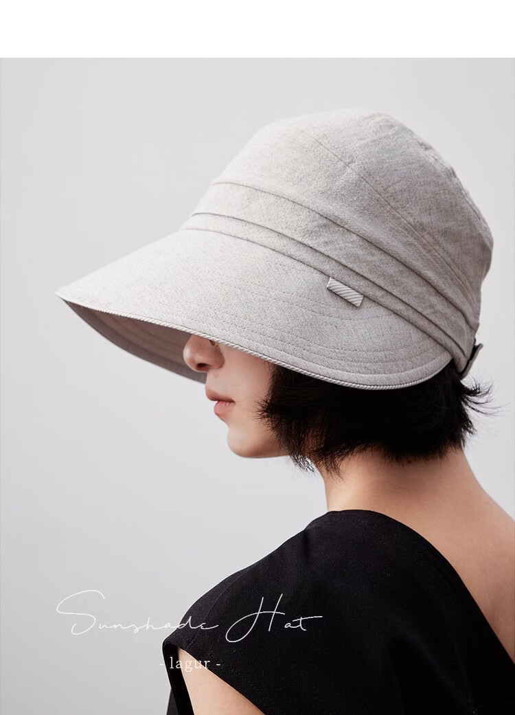 Lagur "Simple Japanese Style" Large Brim Cotton Bucket Hat with Ponytail Hole Sun Protection Foldable Sky Blue 11
