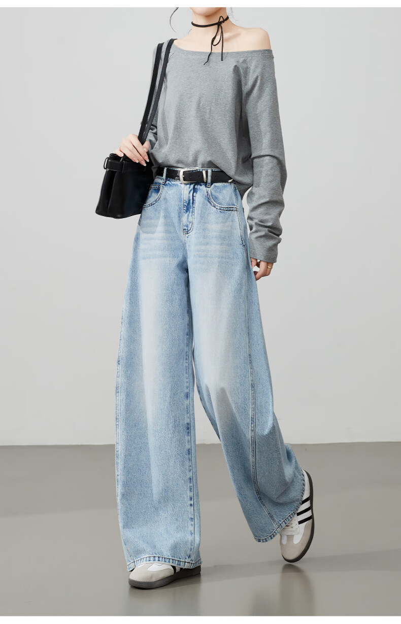 ESE-Y Curved Blade Women's Jeans 2026 Spring New Wide-Leg Straight Pants Denim Blue 25 18