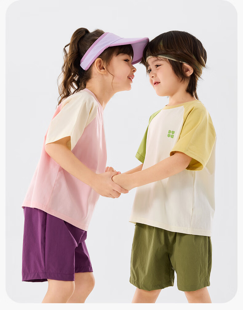 Dudu Kids Colorblock Summer Set Boys Two-Piece Sportswear Girls Short Sleeve T-Shirt and Shorts Cream White 110 7