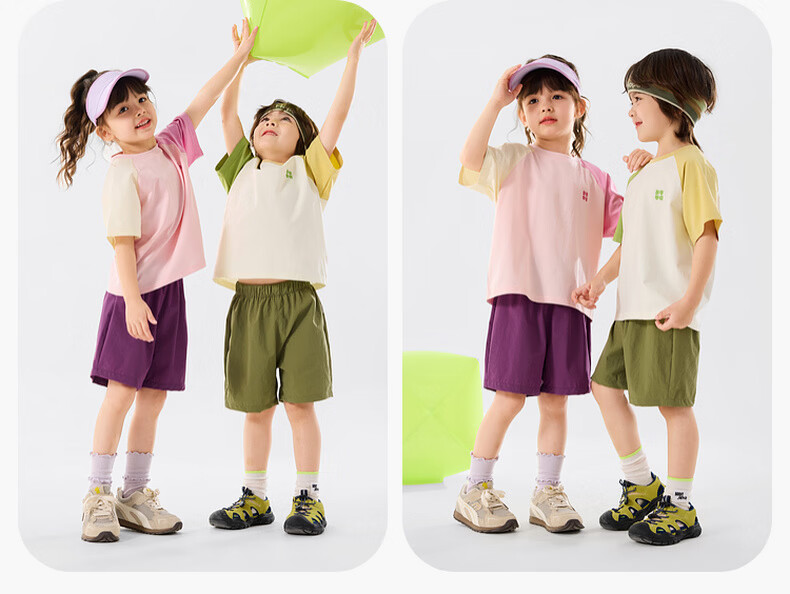 Dudu Kids Colorblock Summer Set Boys Two-Piece Sportswear Girls Short Sleeve T-Shirt and Shorts Cream White 110 10
