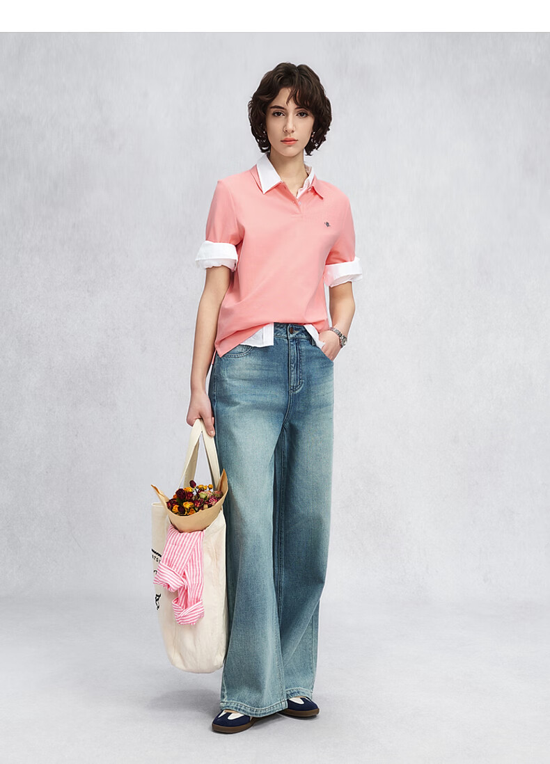 GANT Outstanding Polo Spring Summer Women's Cotton Short Sleeve Polo Shirt with Lapel Collar 682-Cherry Blossom Pink L 5