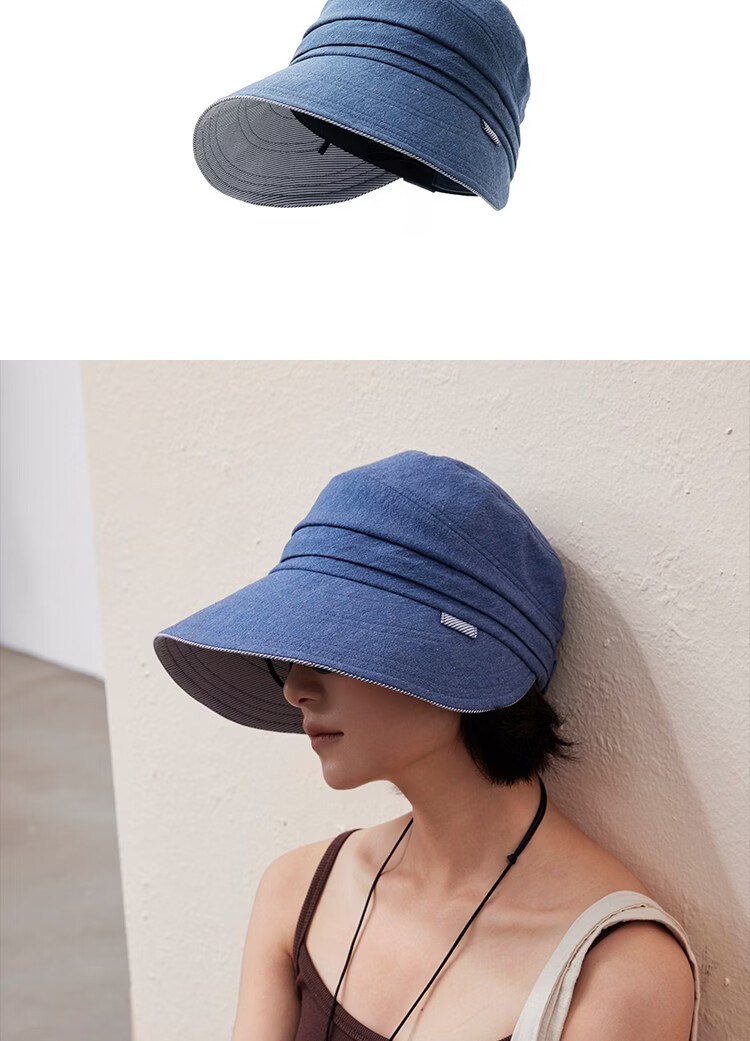 Lagur "Simple Japanese Style" Large Brim Cotton Bucket Hat with Ponytail Hole Sun Protection Foldable Sky Blue 14