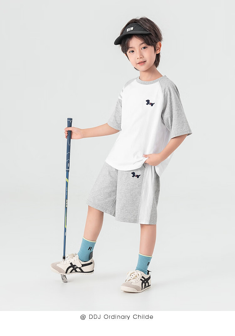 Duoduo Kids Pure Cotton Cooling College Style Set Boys 2026 Summer Raglan Short Sleeve Shorts Two-Piece Sportswear 26