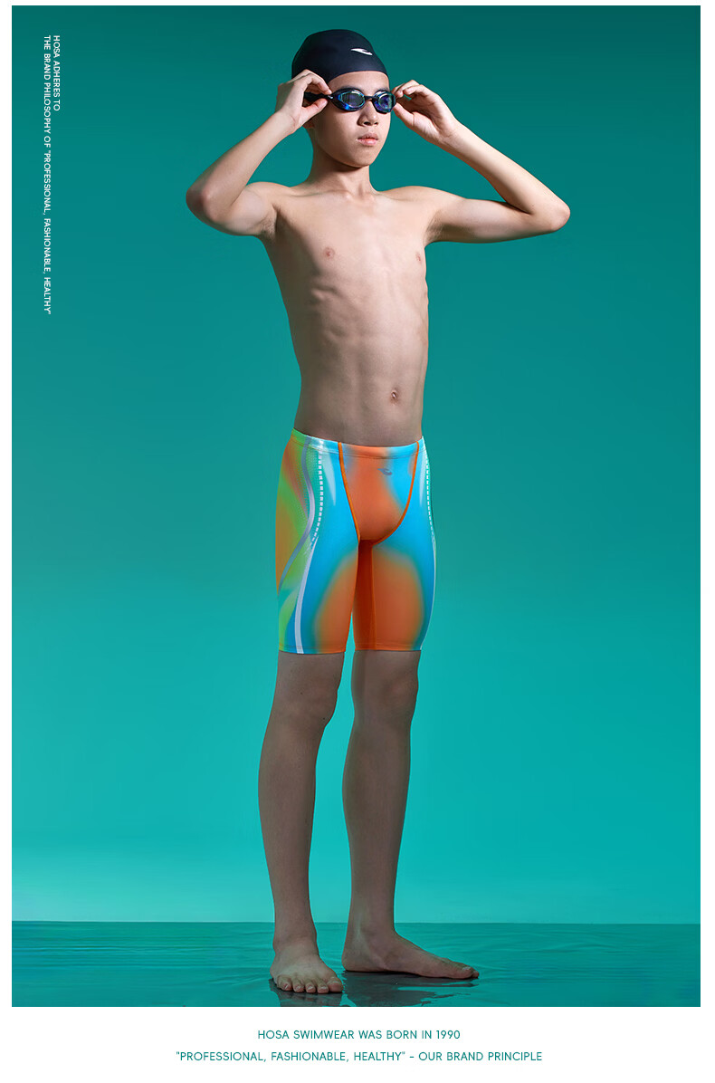 Hosa 【FINA Certified】 Boys' Swim Trunks Children's Youth Five-Point Professional Racing Swimwear Training Shorts 7