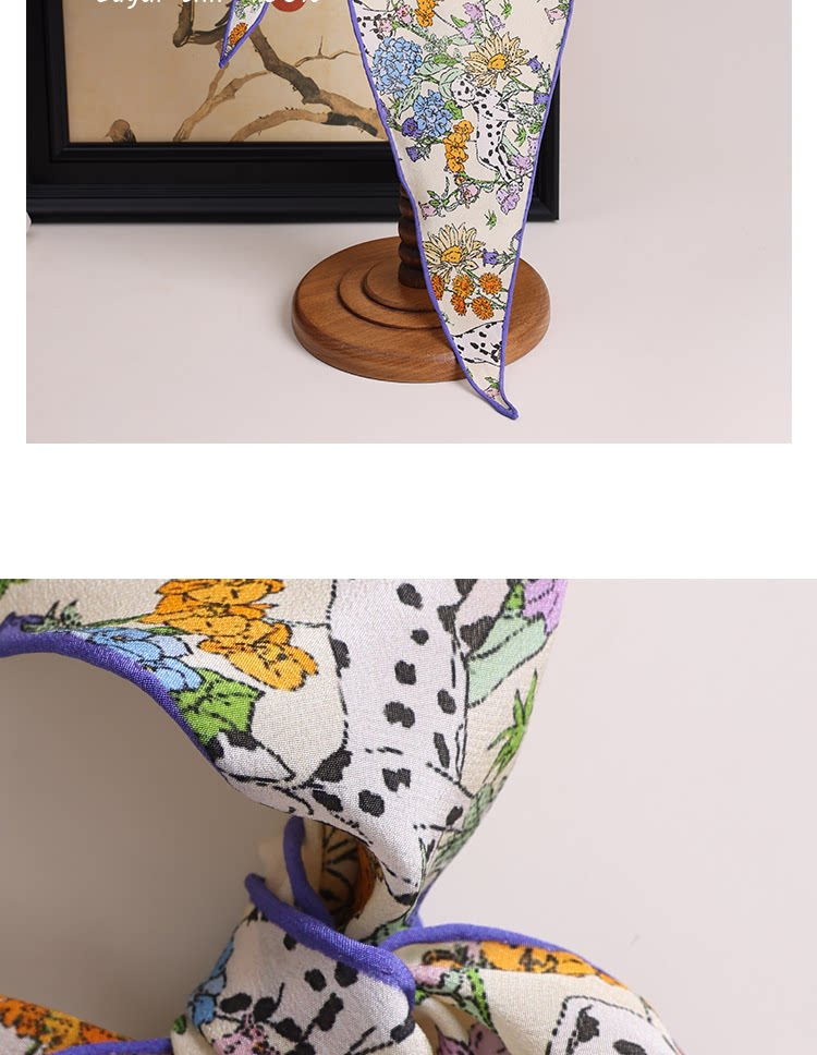 Lagur "French Wonderland" 100% Mulberry Silk Small Scarf 12 Momme Silk Triangle Neck Scarf Spring Autumn Cream Yellow 19