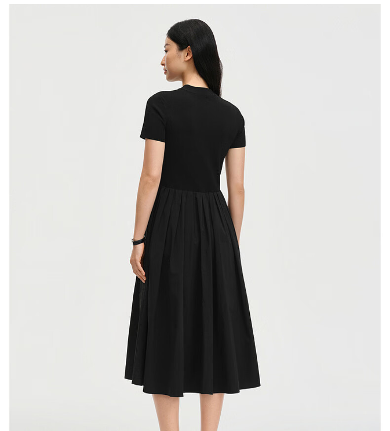 Biyinlefen [Comfort Stretch Knit Fabric] 2026 Spring Summer New Women's Crew Neck Short Sleeve Dress 07 Black M 7