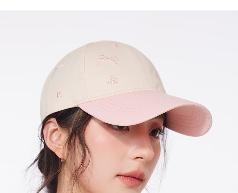 CACUSS Women's Spring Summer Baseball Cap with Bow Embroidery, Colorblock Cotton Visor Hat, Pink and Coffee 17