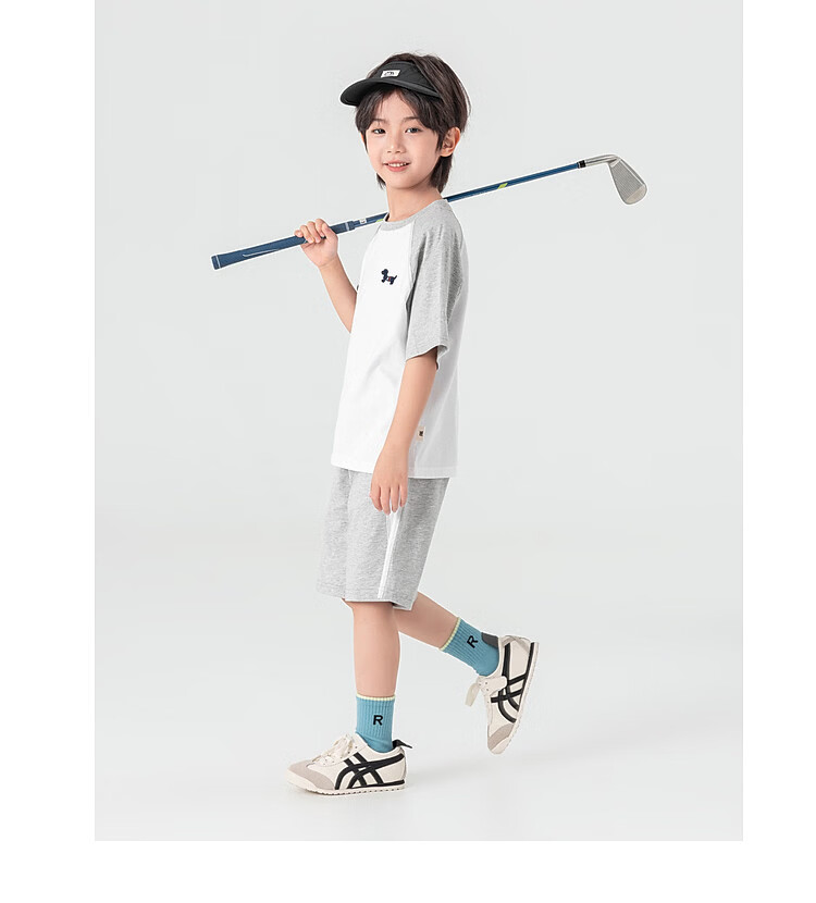 Duoduo Kids Pure Cotton Cooling College Style Set Boys 2026 Summer Raglan Short Sleeve Shorts Two-Piece Sportswear 29