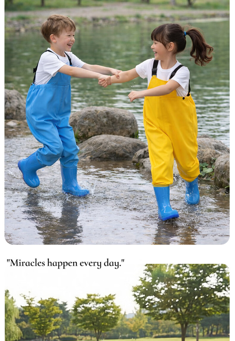 FOOTOPPO Kids Waterproof Rain Boots and Waders Full-Body Water Play Pants Splash Pants Water Gear Waterproof Rain Pants 26