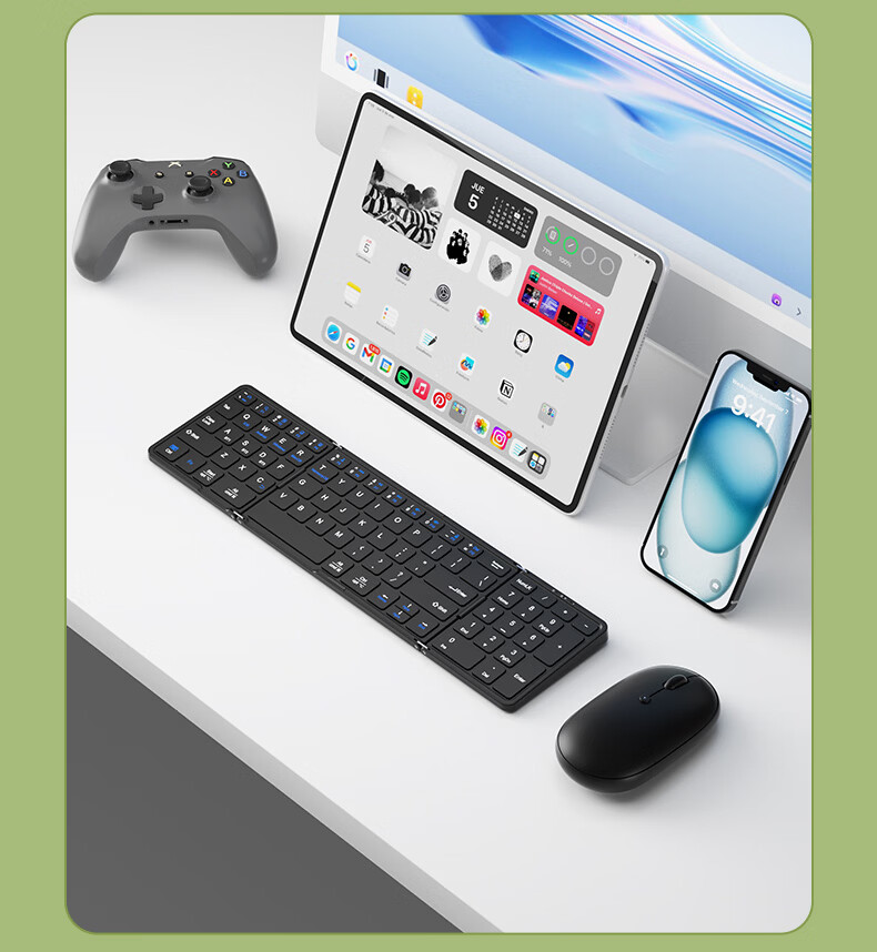 B.O.W Hangshi X30 Triple Bluetooth Folding Keyboard for iPad Tablet Huawei Xiaomi Phone Laptop Universal Silent Portable Compact Rechargeable Black 11