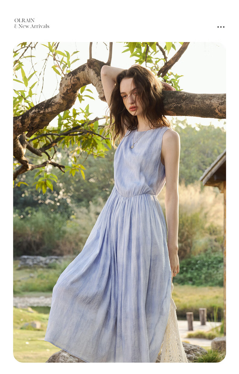 Olrain Oureier Sleeveless Waist-Drawn Gradient Mid-Length Dress for Women Summer Elegant Light Yellow M 8