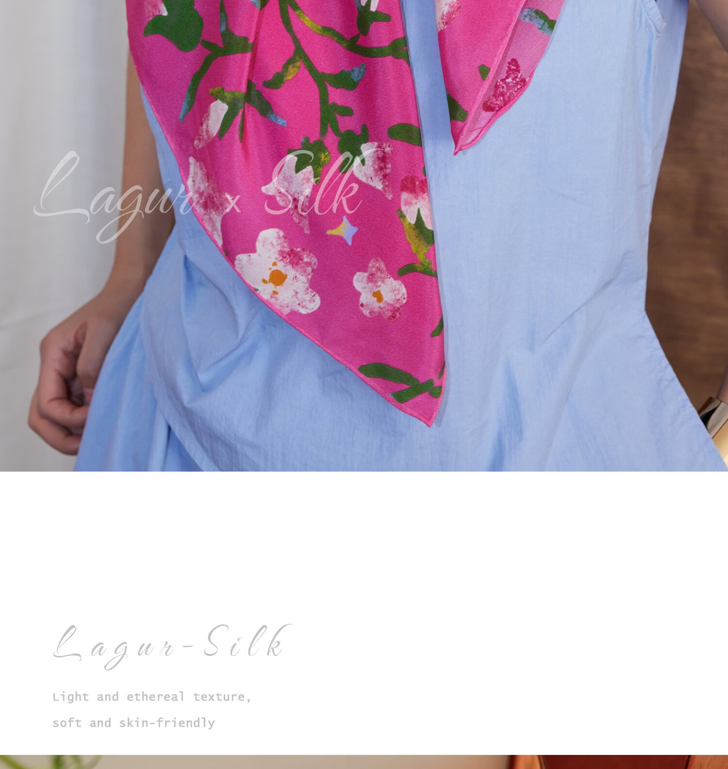 Lagur "Rose Red Morning Glory" Original Handmade Fine Rolled Mulberry Silk Scarf Midnight Blue (Pink Gift Box) 31