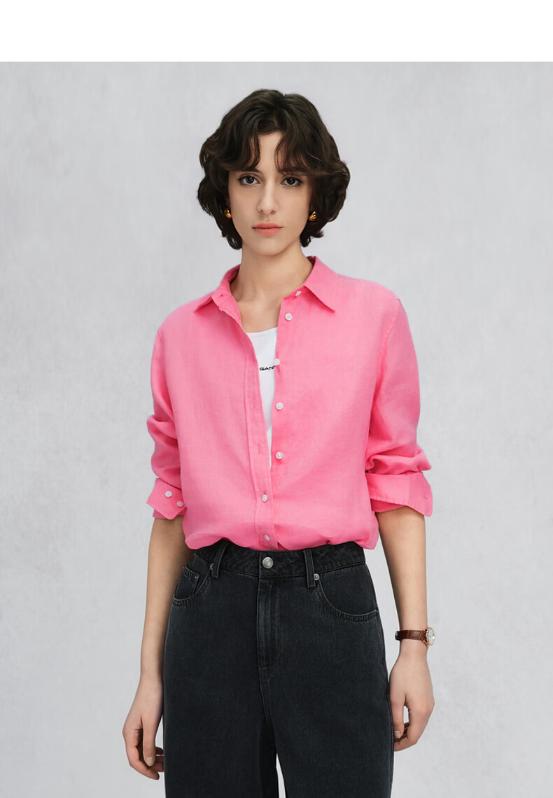 GANT Yuanye Shirt Spring Summer Women's Long Sleeve Vintage Pure Linen Shirt 455-Blue S 9