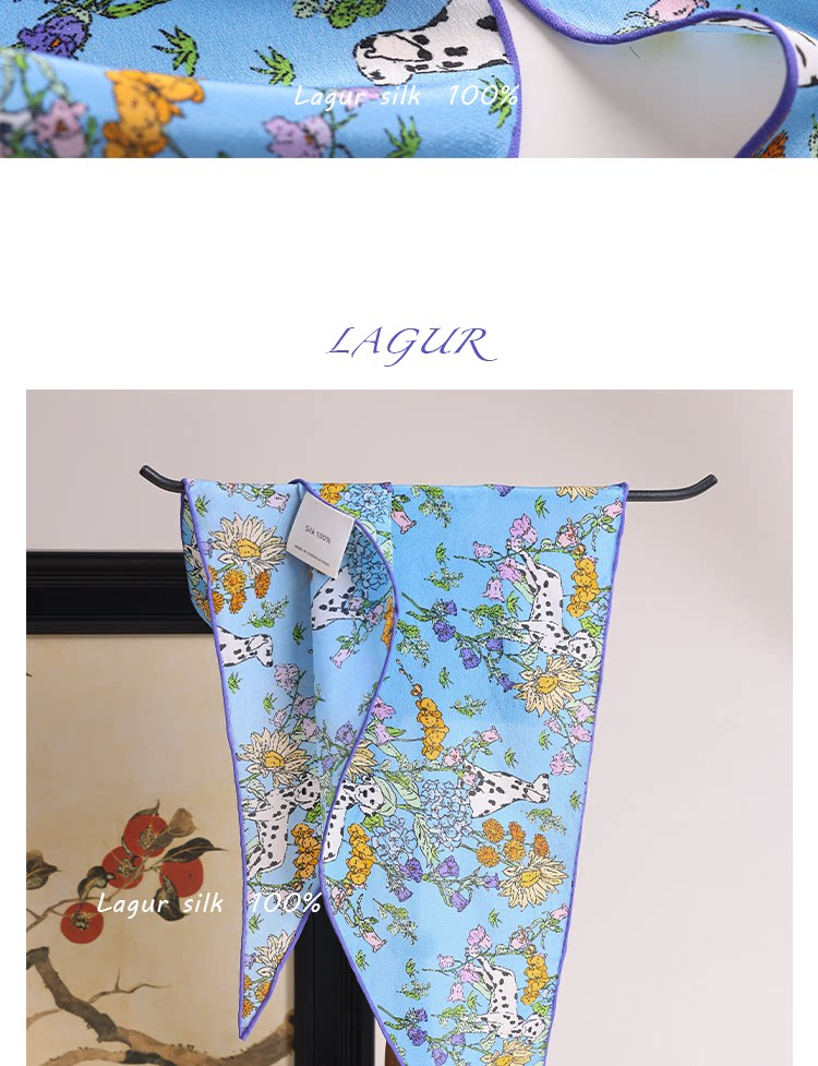 Lagur "French Wonderland" 100% Mulberry Silk Small Scarf 12 Momme Silk Triangle Neck Scarf Spring Autumn Cream Yellow 32