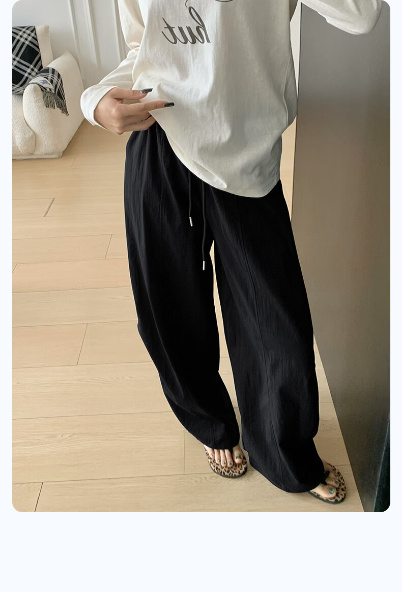 Langsha High Waist Casual Pants for Women Spring Summer Loose Straight Embroidered Washed Wide Leg Trousers Versatile Travel Long Pants Female 21