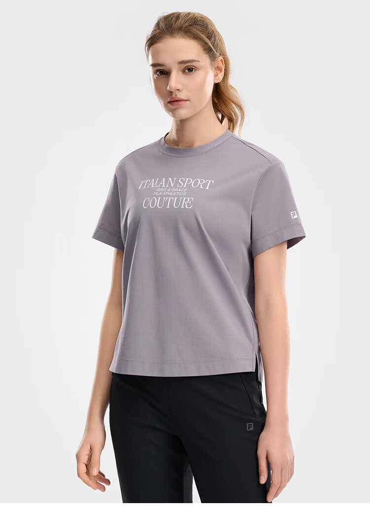 FILA Women's Knitted Short Sleeve T-Shirt 2026 Summer Fitness Sports Colorblock Letter Loose Tee (Sun Qiantong Edition) 3