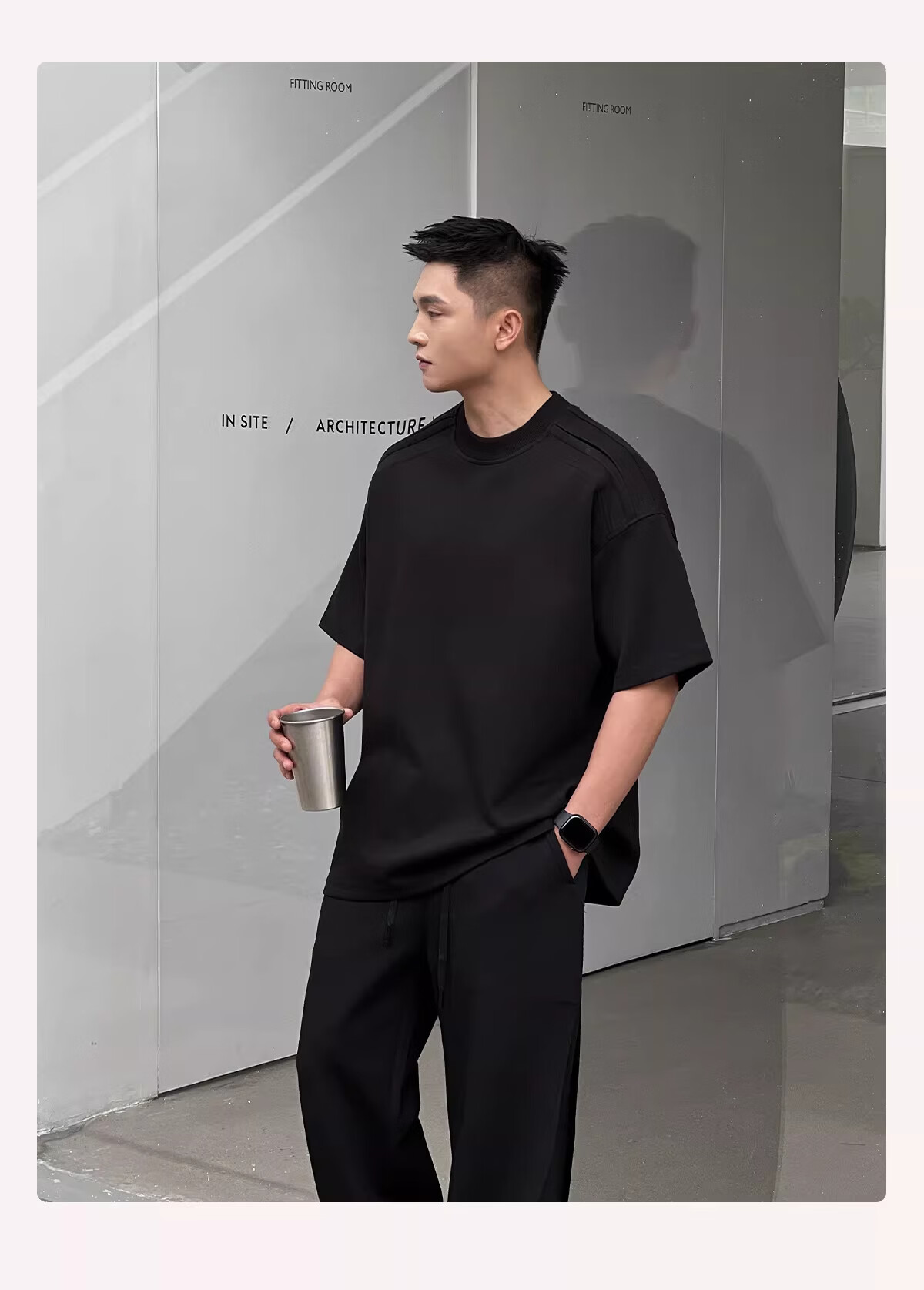 PLAYBOY Jelly Cotton Cooling 7A Antibacterial Short Sleeve T-Shirt Men's Premium Summer Heavyweight Solid Color Straight Shoulder Tee 9