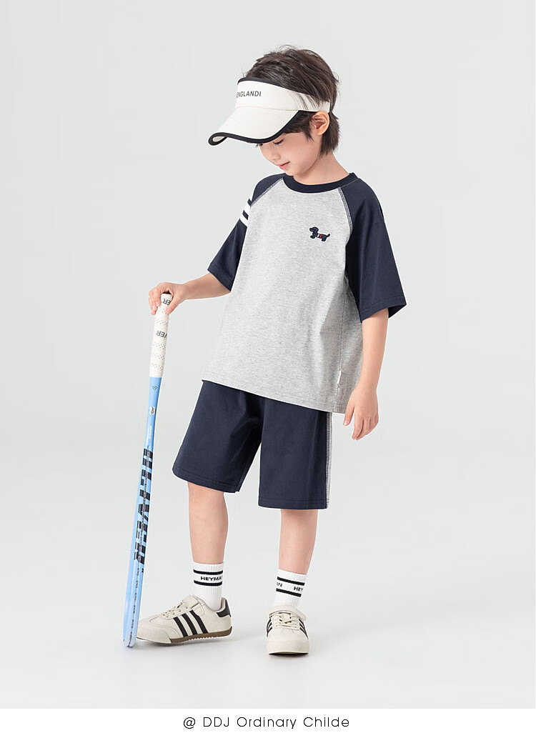 Duoduo Kids Pure Cotton Cooling College Style Set Boys 2026 Summer Raglan Short Sleeve Shorts Two-Piece Sportswear 15