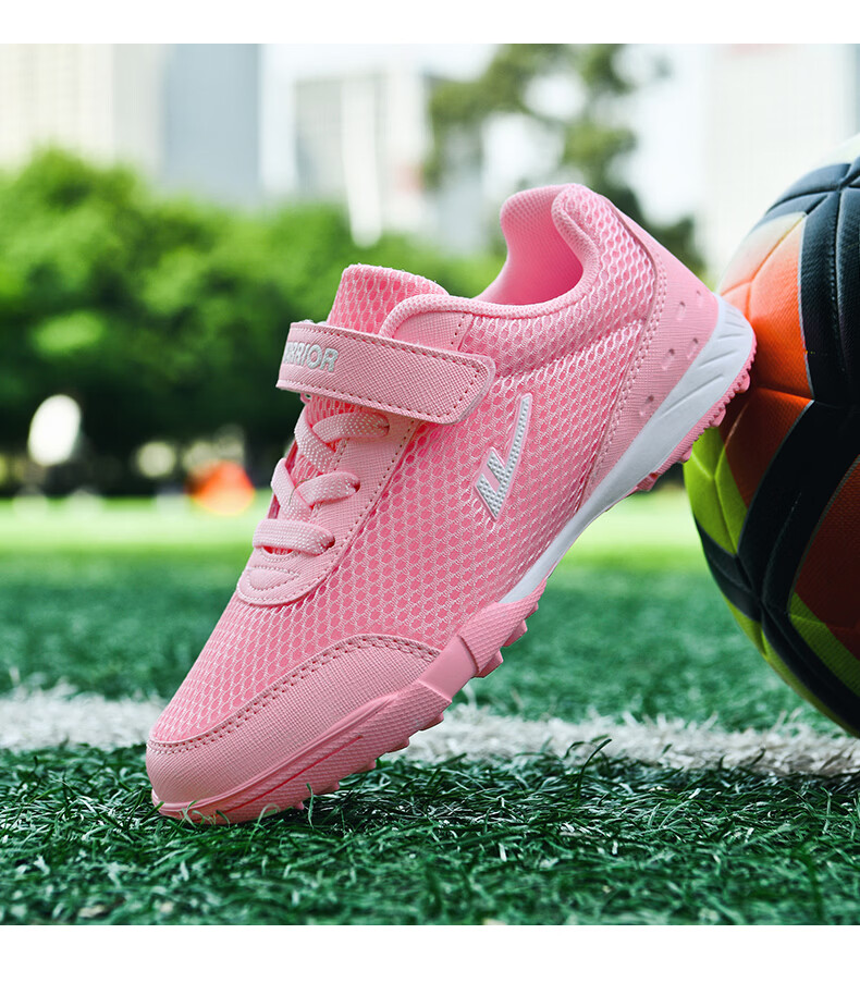 Warrior Kids Soccer Shoes TF Studs Breathable Mesh Slip-On Summer Boys Girls 463 Pink Size 35 26